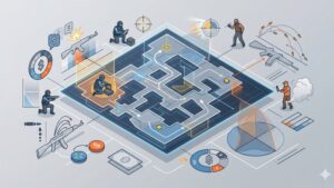 Современная редакционная иллюстрация с элементами тактики и игровых механик для блога Counter-Strike